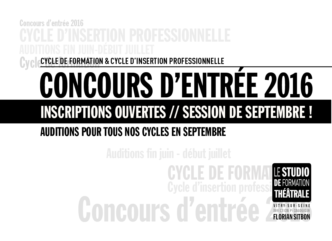 Concours d'entrée 2016 //SESSION DE SEPTEMBRE// : inscriptions  ouvertes !